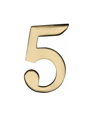 Heritage Brass Numeral 5 Self Adhesive 51mm (2") Polished Brass finish