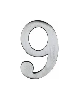 Heritage Brass Numeral 9 Self Adhesive 51mm (2") Satin Chrome finish