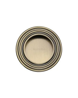 Round Reeded Flush Pull Antique Brass finish