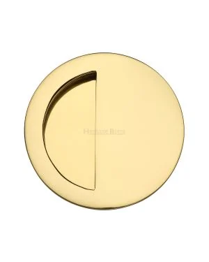 Round Half Moon Flush Pull Polished Brass finish