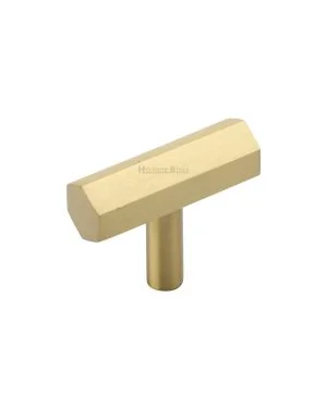 Heritage Brass Cabinet Knob Hexagon Bar Design 41mm Satin Brass finish