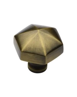 Heritage Brass Cabinet Knob Hexagon Design 32mm Antique finish