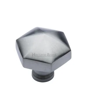 Heritage Brass Cabinet Knob Hexagon Design 32mm Satin Chrome finish