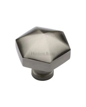 Heritage Brass Cabinet Knob Hexagon Design 32mm Satin Nickel finish
