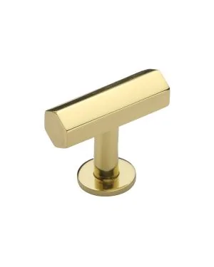 Heritage Brass Cabinet Knob Hexagon T-Bar Design with Rose 41mm Polished Brass finish
