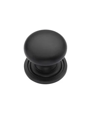 Heritage Brass Cabinet Knob Victorian Round Design with base 25mm Matt Black finish