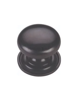 Heritage Brass Cabinet Knob Victorian Round Design with base 38mm Matt Black finish