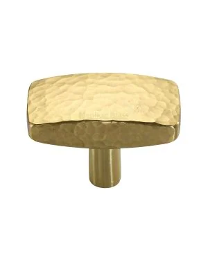 Heritage Brass Cabinet Knob Rectangular Hammered Design 47mm Polished Brass finish