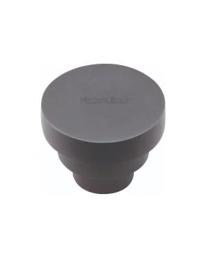 Heritage Brass Cabinet Knob Round Stepped Design 32mm Matt Black finish