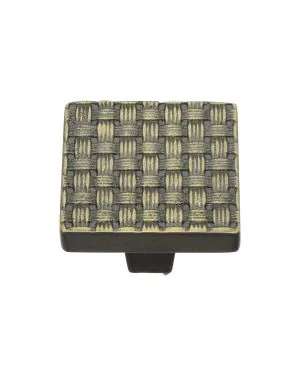 Heritage Brass Cabinet Knob Square Weave Design 32mm Aged Brass finish