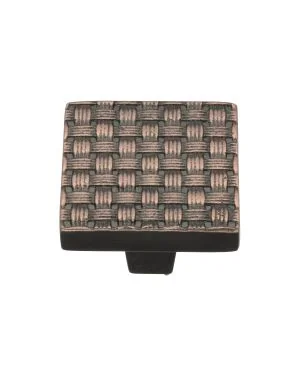 Heritage Brass Cabinet Knob Square Weave Design 32mm Aged Copper finish