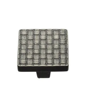 Heritage Brass Cabinet Knob Square Weave Design 32mm Aged Nickel finish