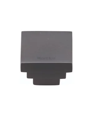 Heritage Brass Cabinet Knob Square Stepped Design 32mm Matt Black finish