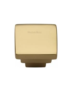 Heritage Brass Cabinet Knob Square Stepped Design 32mm Polished Brass finish