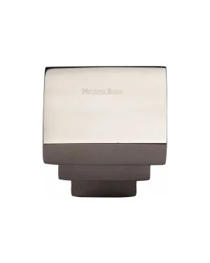 Heritage Brass Cabinet Knob Square Stepped Design 32mm Polished Nickel finish