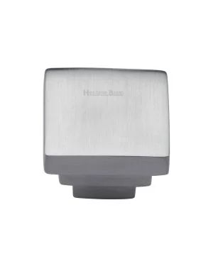 Heritage Brass Cabinet Knob Square Stepped Design 32mm Satin Chrome finish