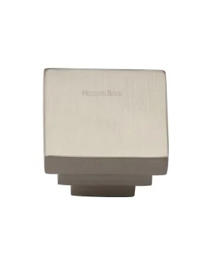Heritage Brass Cabinet Knob Square Stepped Design 32mm Satin Nickel finish