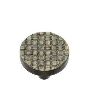 Heritage Brass Cabinet Knob Round Weave Design 32mm Aged Brass finish