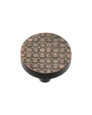 Heritage Brass Cabinet Knob Round Weave Design 32mm Aged Copper finish