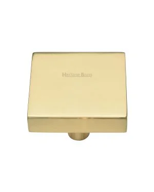 Heritage Brass Cabinet Knob Square Design 38mm Polished Brass finish