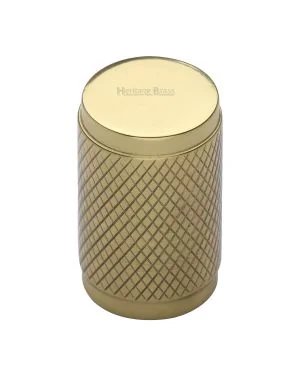Heritage Brass Cabinet Knob Cylindric Knurled Design 21mm Polished Brass finish