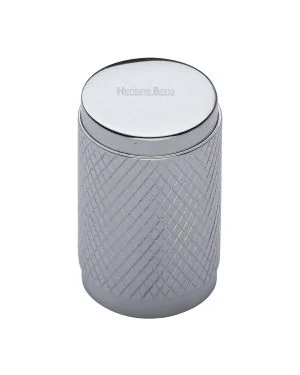 Heritage Brass Cabinet Knob Cylindric Knurled Design 21mm Polished Chrome finish