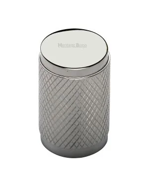 Heritage Brass Cabinet Knob Cylindric Knurled Design 21mm Polished Nickel finish