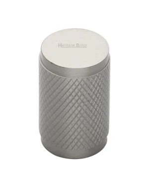Heritage Brass Cabinet Knob Cylindric Knurled Design 21mm Satin Nickel finish
