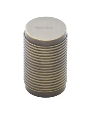 Heritage Brass Cabinet Knob Cylindric Ribbed Design 21mm Antique Brass finish