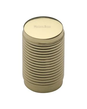 Heritage Brass Cabinet Knob Cylindric Ribbed Design 21mm Polished Brass finish
