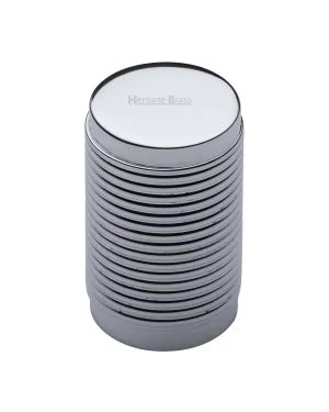 Heritage Brass Cabinet Knob Cylindric Ribbed Design 21mm Polished Chrome finish
