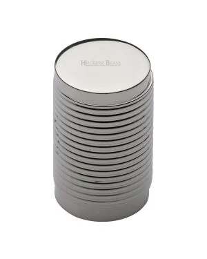 Heritage Brass Cabinet Knob Cylindric Ribbed Design 21mm Polished Nickel finish
