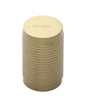 Heritage Brass Cabinet Knob Cylindric Ribbed Design 21mm Satin Brass finish