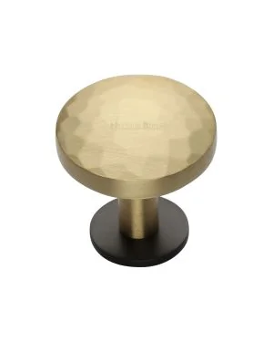 Heritage Brass Cabinet Knob Round Hammered Design with Rose 32mm Matt Bronze/Satin Brass finish