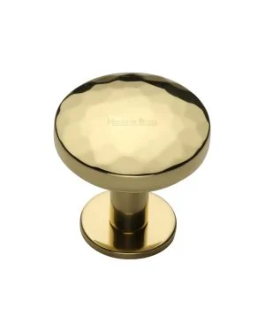 Heritage Brass Cabinet Knob Round Hammered Design with Rose 32mm Polished Brass finish
