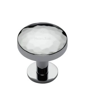 Heritage Brass Cabinet Knob Round Hammered Design with Rose 32mm Polished Chrome finish