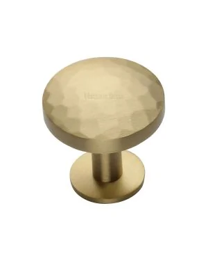 Heritage Brass Cabinet Knob Round Hammered Design with Rose 32mm Satin Brass finish
