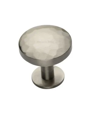 Heritage Brass Cabinet Knob Round Hammered Design with Rose 32mm Satin Nickel finish
