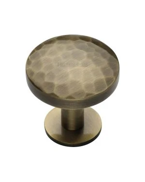 Heritage Brass Cabinet Knob Round Hammered Design with Rose 38mm Antique Brass finish