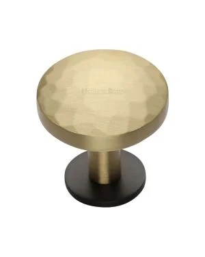 Heritage Brass Cabinet Knob Round Hammered Design with Rose 38mm Matt Bronze/Satin Brass finish