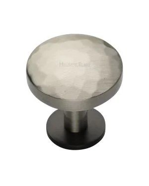 Heritage Brass Cabinet Knob Round Hammered Design with Rose 38mm Matt Bronze/Satin Nickel finish