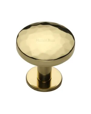 Heritage Brass Cabinet Knob Round Hammered Design with Rose 38mm Polished Brass finish