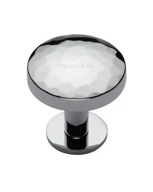 Heritage Brass Cabinet Knob Round Hammered Design with Rose 38mm Polished Chrome finish