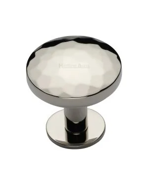 Heritage Brass Cabinet Knob Round Hammered Design with Rose 38mm Polished Nickel finish