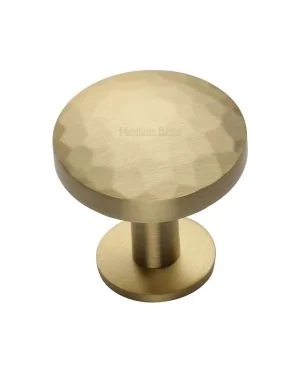 Heritage Brass Cabinet Knob Round Hammered Design with Rose 38mm Satin Brass finish