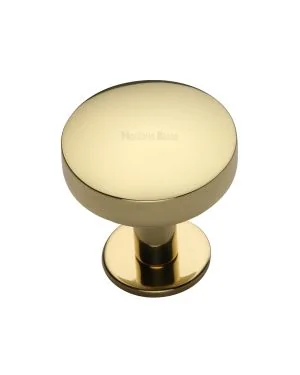 Heritage Brass Cabinet Knob Domed Disc Design with Rose 32mm Polished Brass finish