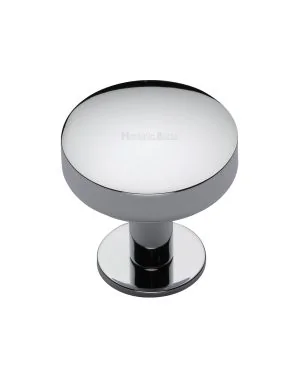 Heritage Brass Cabinet Knob Domed Disc Design with Rose 32mm Polished Chrome finish