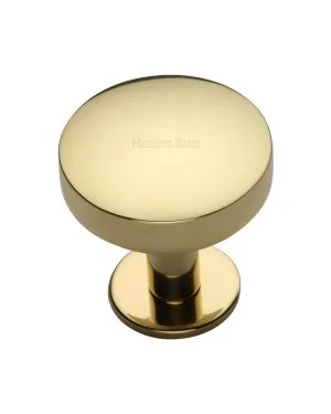 Heritage Brass Cabinet Knob Domed Disc Design with Rose 38mm Polished Brass finish