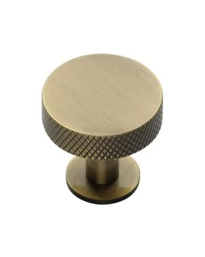 Heritage Brass Cabinet Knob Knurled Disc Design with Rose 32mm Antique Brass finish