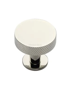 Heritage Brass Cabinet Knob Knurled Disc Design with Rose 32mm Polished Nickel finish